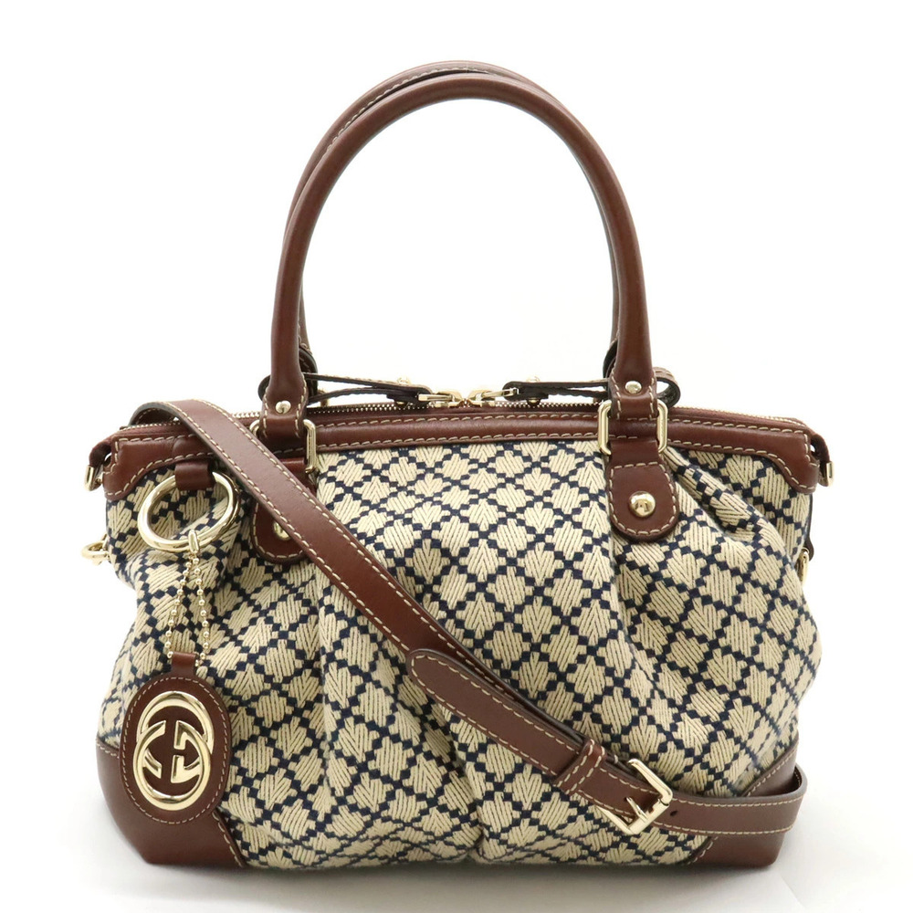 Gucci Diamante Handbag Tote Bag Shoulder Canvas Leather Beige Cream Brown